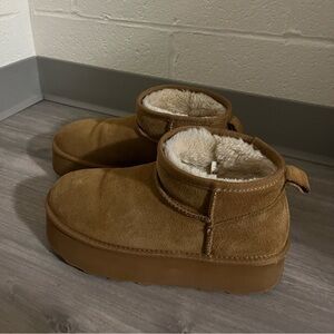 Tan suede UGG ultra mini platform boots DUPES